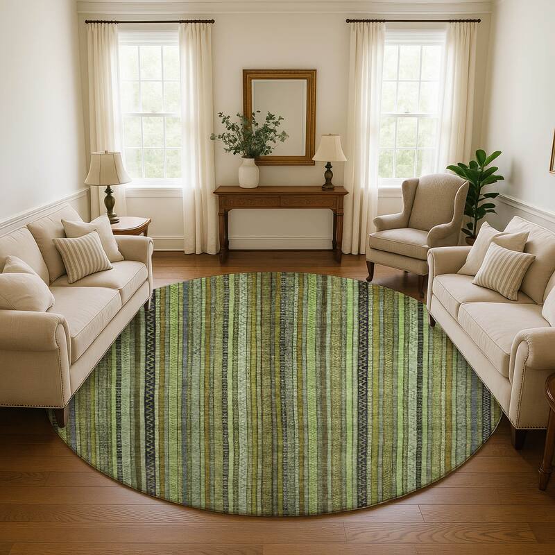 Premium Washable Super Soft Striped Mayfield Rug - Green - 8' x 8'