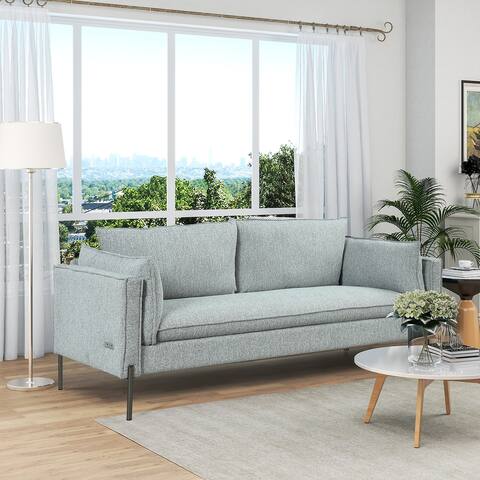 Modern Style 3-Seat Sofa Linen Fabric Upholstered Couch Furniture