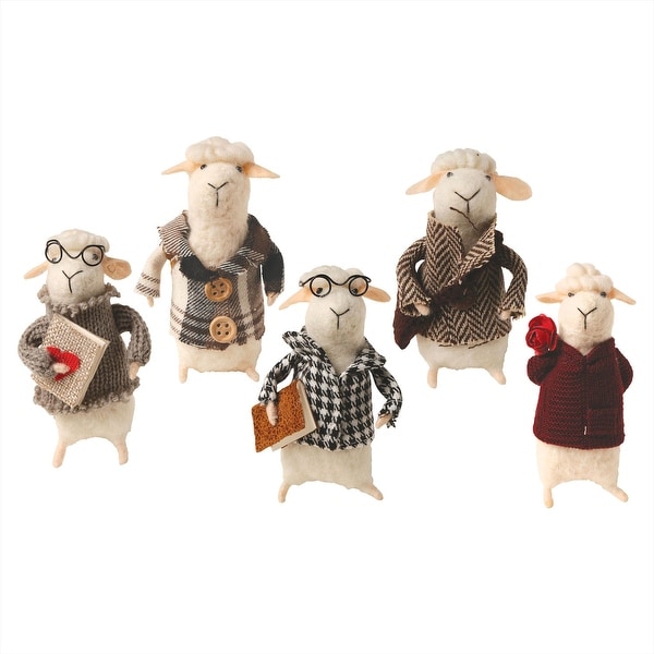 Catalog Classics Felted Wool Sheep in Clothes Decorative Figurines - Set of 5 Cute Lamb Ornaments - 5 in. x 7 in. x 4 in.