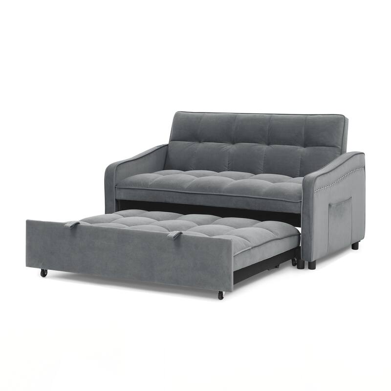 Loveseats Sofa Bed with Pull-out Bed,Adjsutable Back and Two Arm Pocket