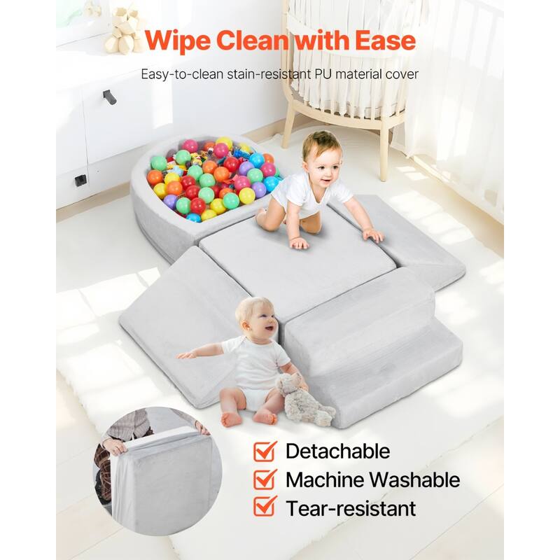 White Crystal Velvet Foam Climbing Blocks Set, 5 Piece Modular Playset for Kids - N/A
