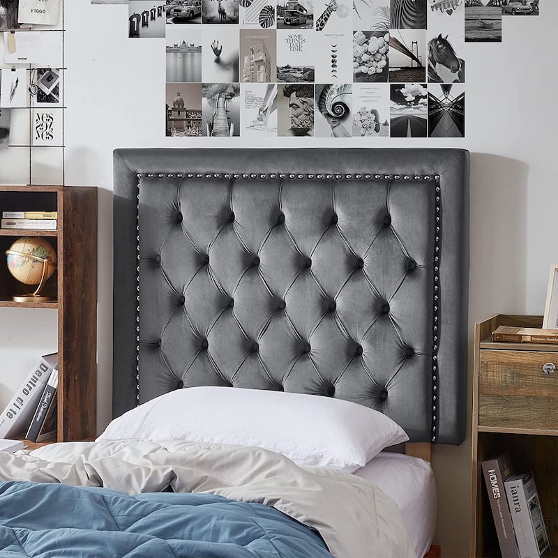 Tavira Allure® College Dorm Headboard - Tufted Rivet by DormCo - Velvety Charcoal Gray