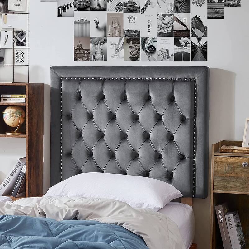 Tavira Allure® College Dorm Headboard with Legs - Tufted Rivet by DormCo - Velvety Charcoal Gray