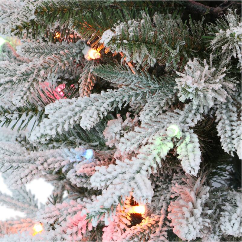 4.5' Potted Flocked Pine Slim Artificial Christmas Tree Multi Lights - 4.5 Foot