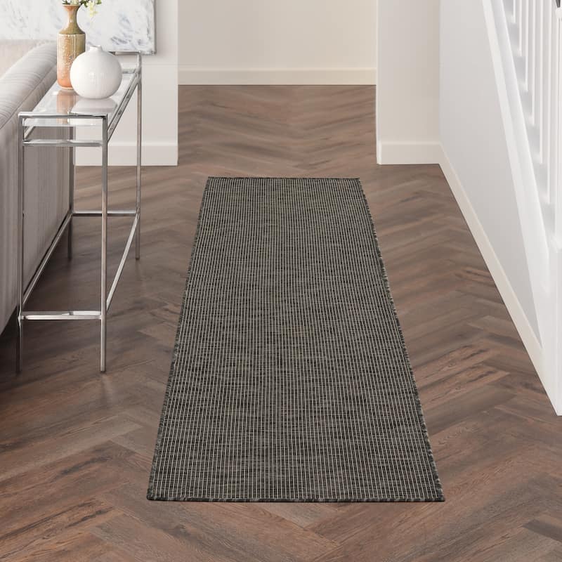 Nourison Positano Casual Modern Indoor/Outdoor Rug - 2'2" x 8' Runner - Charcoal