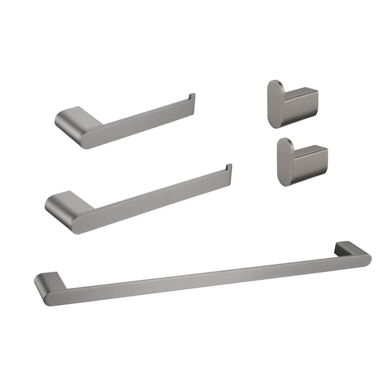 5 Piece Bathroom Hardware Set Grey Bathroom Accessories Set Wall Mount Stainless Steel Towel Holder Bar Set - Grey