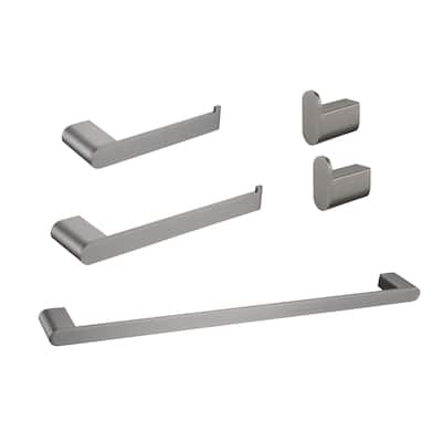 5 Piece Bathroom Hardware Set Grey Bathroom Accessories Set Wall Mount Stainless Steel Towel Holder Bar Set