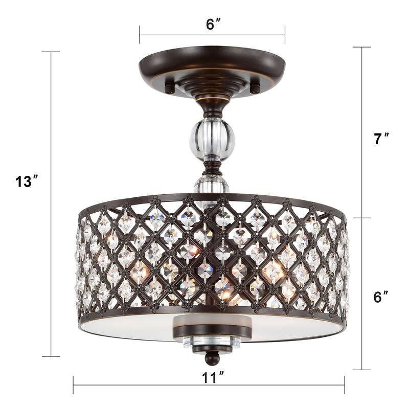 Crystal Flush Mount Chandelier 3-Light Oil Rubbed Bronze Ceiling Light