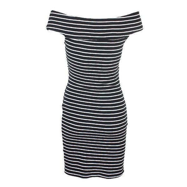 black and white striped dress off the shoulder