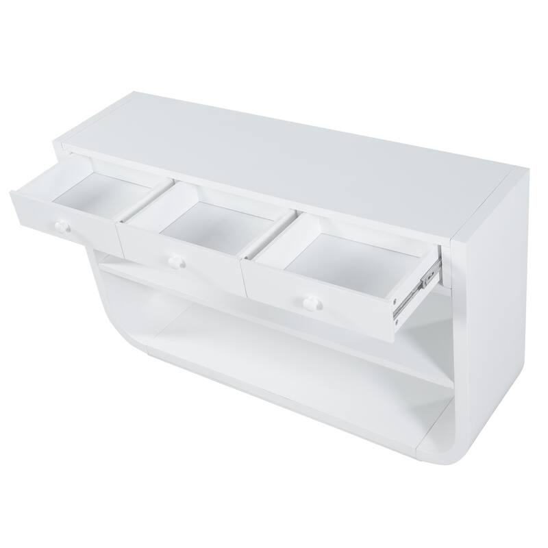 Christopher Knight Home - Modern Entryway Curved Console Table with Soft-Close Drawers & Open Shelves for Living Room, Hallway