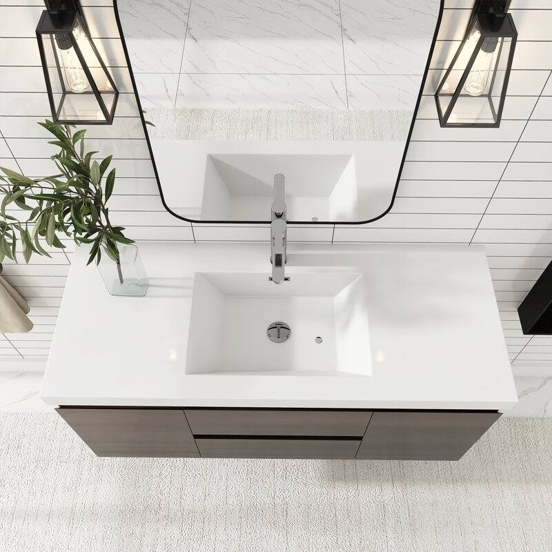 24"/30"/36"/48" Wall-Mounted 2-drawer Bathroom Vanity Set with Integrated Resin Sink