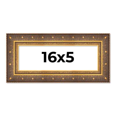 16x5 Frame Vintage Gold Solid Wood Picture Frame | 2.5 Inch Moulding