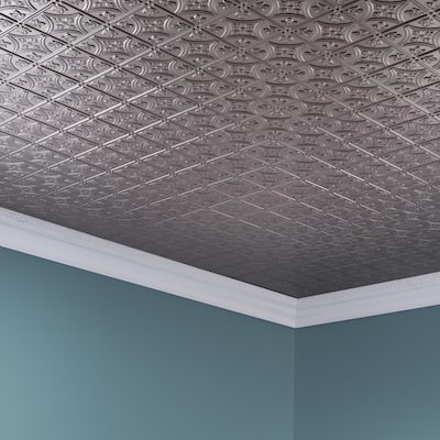 FASÄDE Traditional Style1 Decorative Vinyl 2ft x 4ft Glue Up Ceiling Panel in Brushed Nickel (5 Pack)