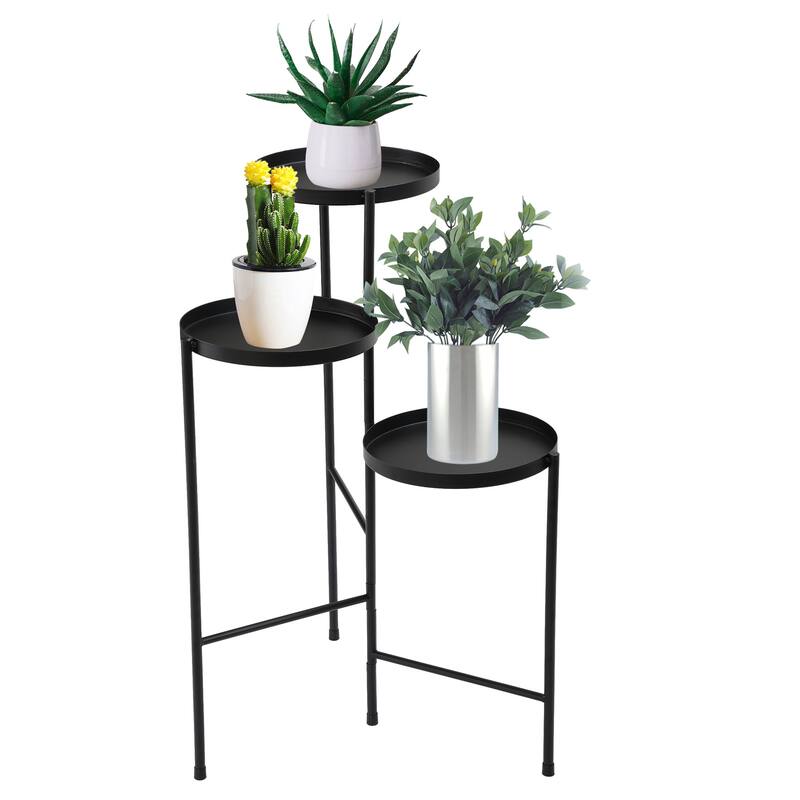 3 Tier Folding Metal Plant Stand.,Black