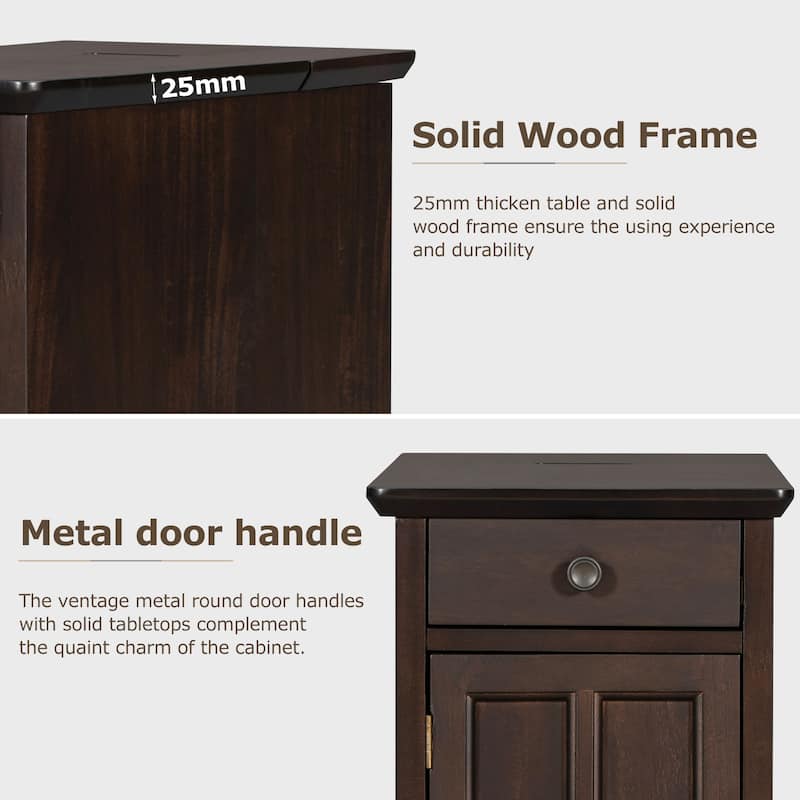 Classic Vintage Livingroom End Table with USB Ports and One Multifunctional Drawer - 14'' D x 24.3" W x 23" H