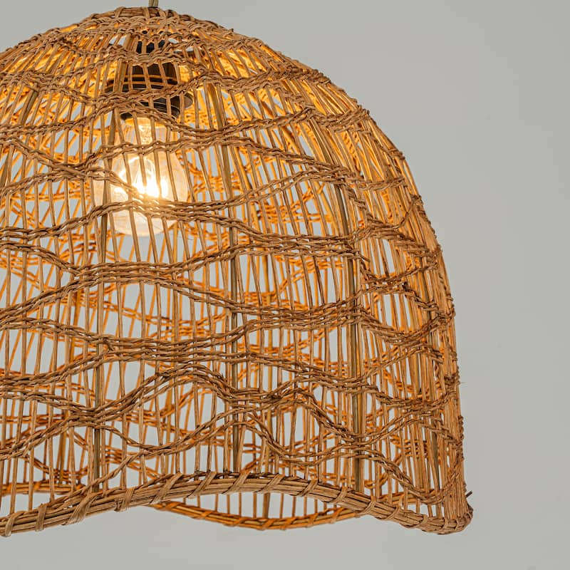 Nami 1-Light Rattan Dome Pendant, Japandi Boho - Handwoven - 16" Wide
