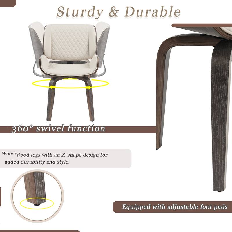 Mid-Century Modern Ergonomic Design Dining Chair - 360° Swivel Set of 2, PU Leather Upholstery