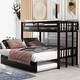 preview thumbnail 1 of 11, Contemporary Style Twin Size over Pull-out Bunk Bed with Trundle,Built-In Ladder and Full-Length Guardrail Espresso