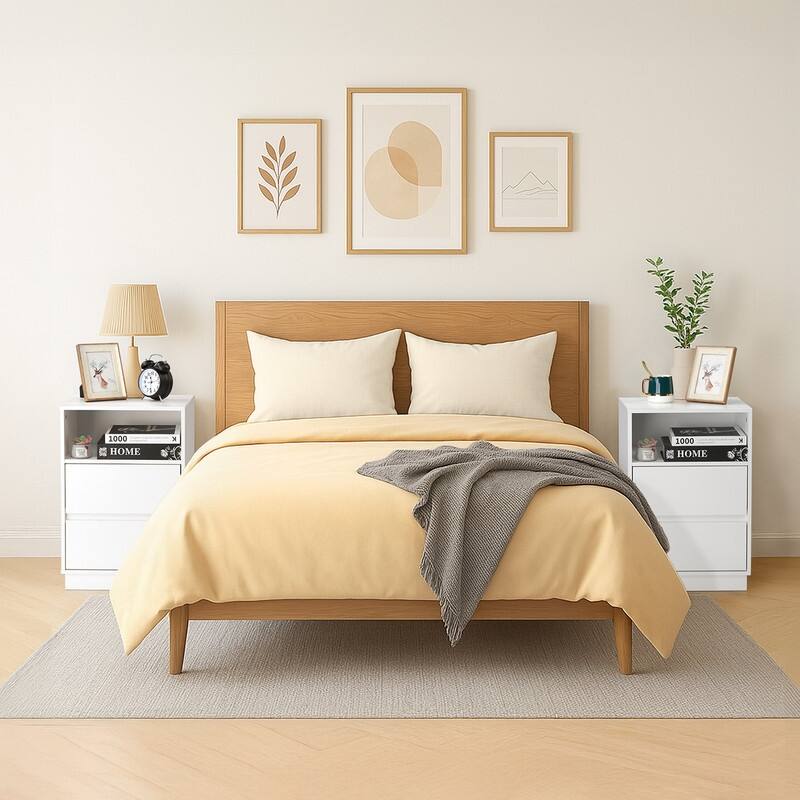 15.7" White Nightstand, P2 Particleboard, Matte Melamine, Beveled Drawer, 2 Drawers - White-2