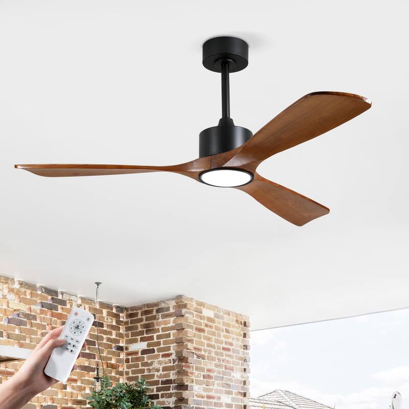 52/60/66 Inch Downrod Ceiling Fan with Light,Plywood Blades,Reversible DC Motor - 52"-Black with Brown