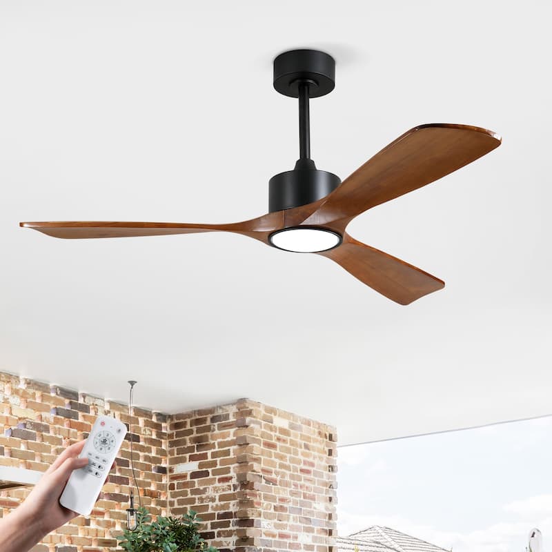 52" Downrod Ceiling Fan with Light and Remote,Reversible DC Motor,for Living Room Bedroom Patio - 52 Inches - Black with Brown
