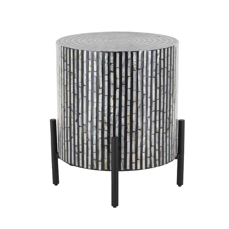 Mother of Pearl Shell Geometric Handmade Mosaic Inlay Accent Table with Black Metal Legs - Multi Colored - Roche River Decor