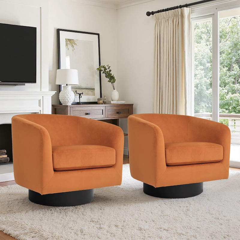 2 Set Modern Upholstered Swivel 360 Degree Accent Chair - 31" W × 29" D × 29" H - Orange