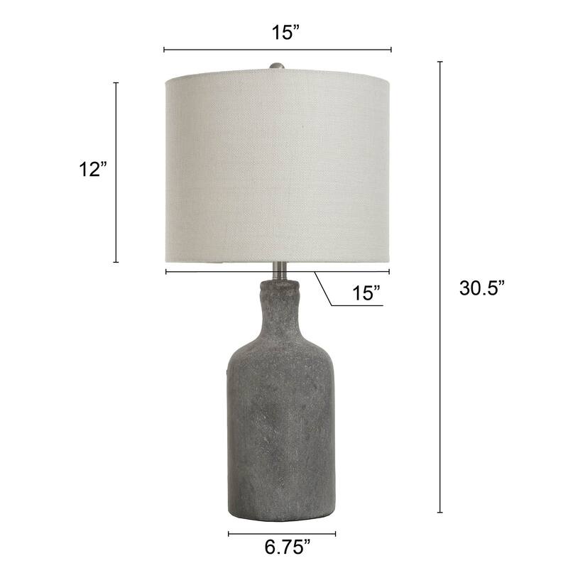 StyleCraft Olney Textured Concrete Table Lamp with Off-White Linen Drum Shade