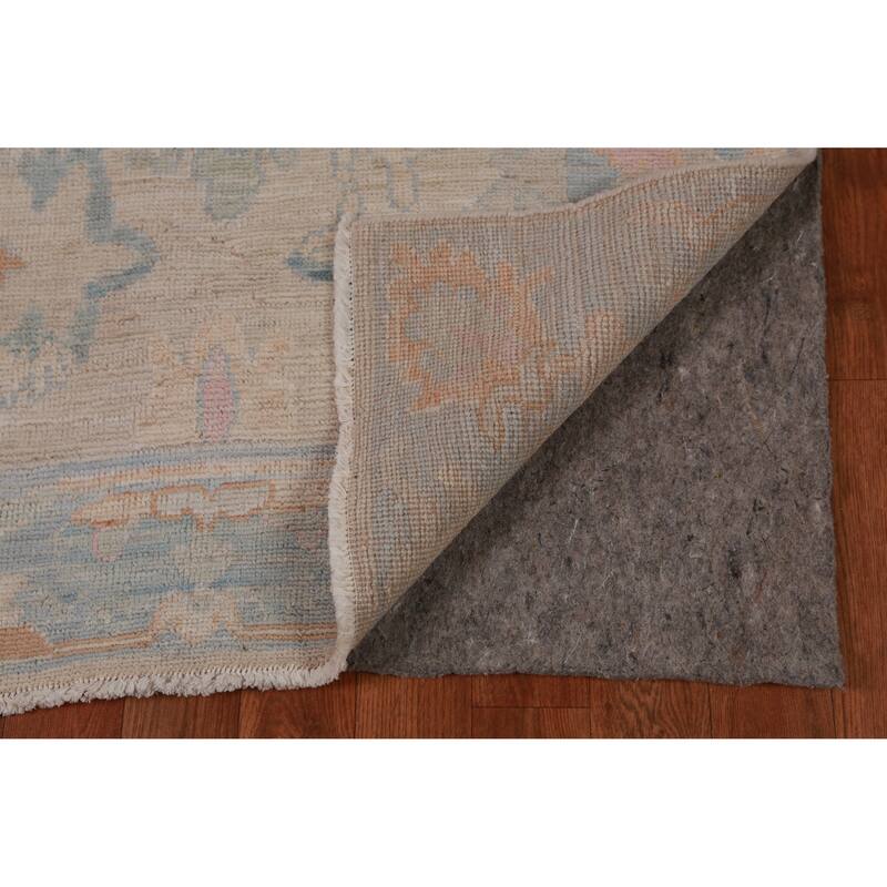 Hand Knotted Oriental 100% Wool Carpet Transitional All-Over Beige & Ivories Oushak Runner Rug - 12' 2'' X 3' 1''