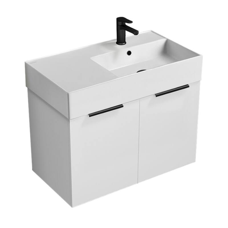 Nameeks Derin-3217-W-C-R Derin 32" Wall Mounted Single Basin Vanity - Gloss White / Black - Glossy