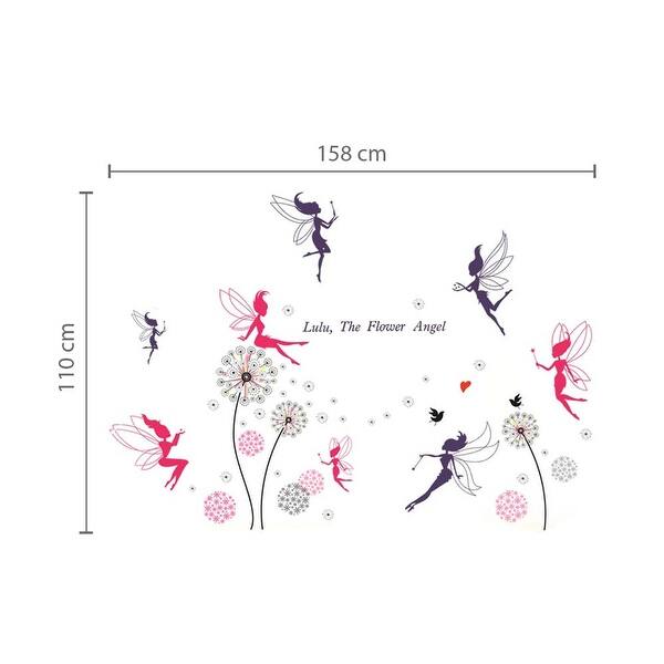 dimension image slide 1 of 3, Walplus Pink Dandelion Fairies Children Kid Wall Sticker Nursery Decor