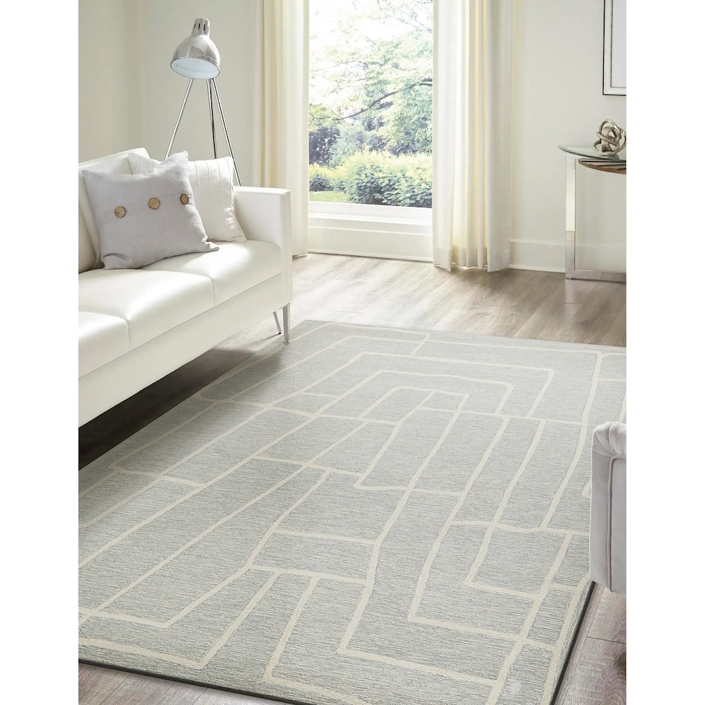 Exquisite Rugs Tangiers Handmade Hand-tufted New Zealand Wool on Canvas Blue/Ivory Area Rug