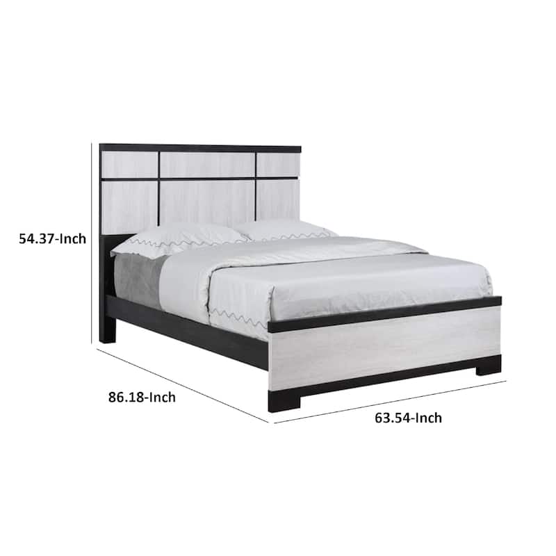 Ruthe Queen Panel Bed with Horizontal Trim Lines, White Grained Wood