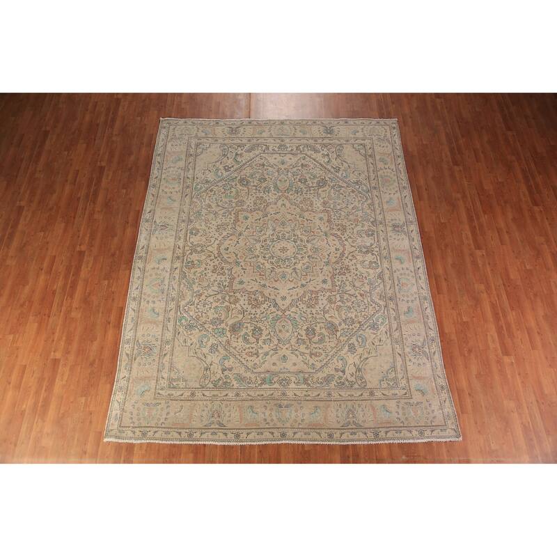 Medallion Tabriz Persian Area Rug Hand-Knotted Oriental Wool Carpet - 8'4"x 10'9"