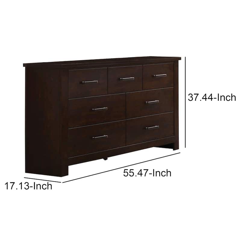 Wooden Dresser with Seven Spacious Drawers, Mahogany Brown