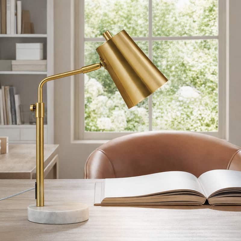 CO-Z 20-in Adjustable Desk Lamp with Marble Base - Antique Brass - Gold