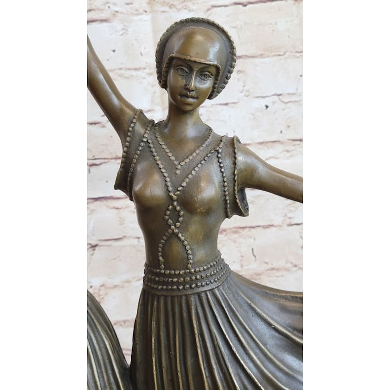 Twin Art Deco Dancer Girls Gemini Pair Bronze Statue Sculpture D.H. Chiparus