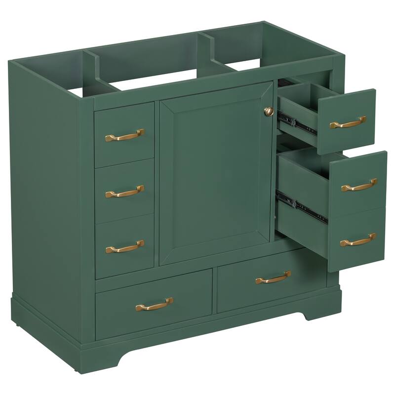 Modern 36 inch Bathroom Vanity Base without Sink, Bathroom Storage Cabinet with 6 Drawers and Adjustable Shelf