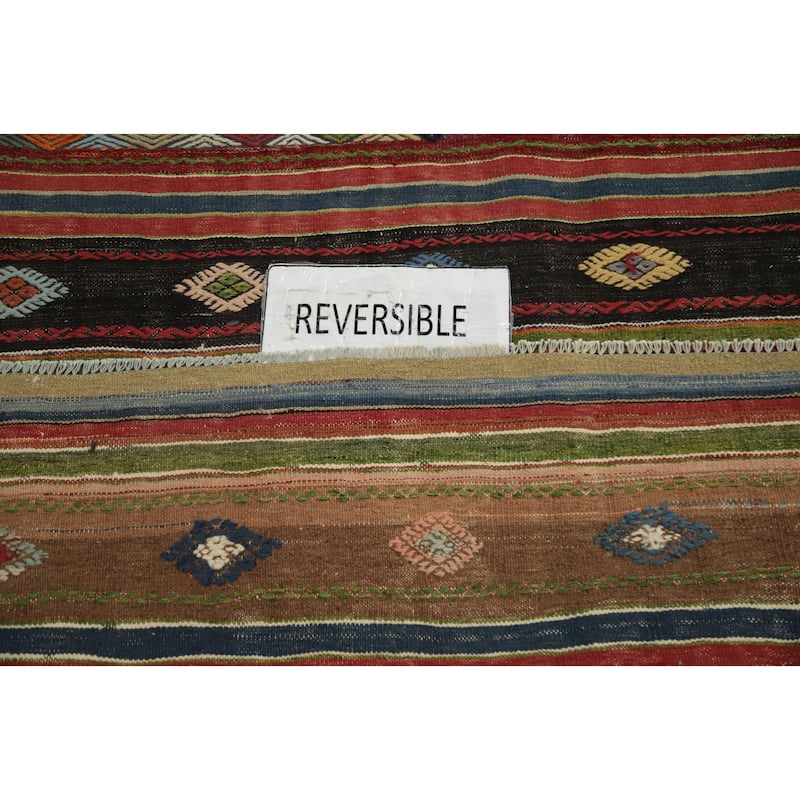 Hand Woven Oriental 100% Wool Carpet Southwestern Tribal Multi-Colored Kilim Area Rug - 9' 7'' X 5' 10''