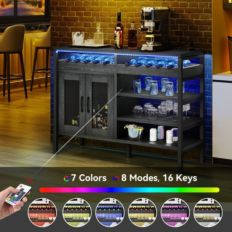 Bar Cabinet with Wine Rack Storage and LED