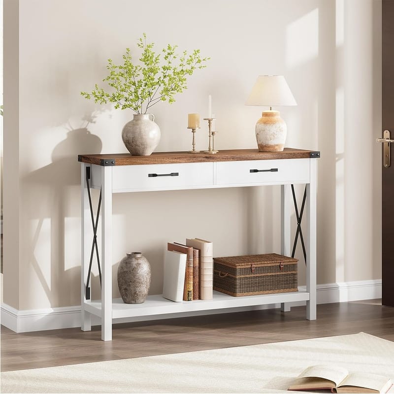 Woode Entryway Table, Sofa Table with Storage,with 2 Drawers