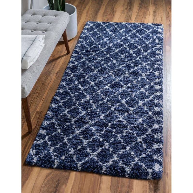 Shag Shoploni Collection Area Rug - 2'7"x10' - Navy Blue