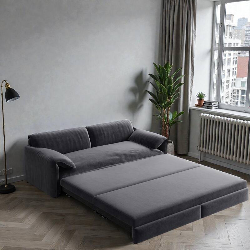 66" Pull Out Sofa Bed, 3-in-1 Convertible Queen Sleeper Sofa with Side Storage, Velvet Loveseat for Living Room Apartment