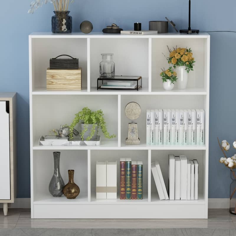 Timechee 8-Cube Modern 3-Tier Display Bookcase Organizer, White - 39.4"W x 9.4"D x 40.9"H