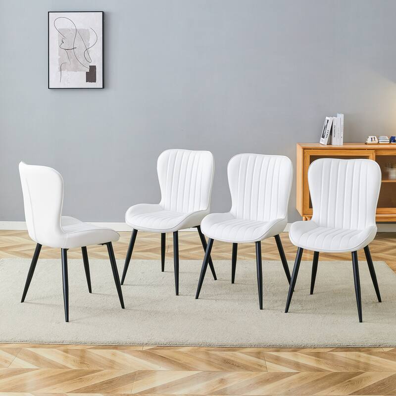 Luxury Dining Chair Set of 4, Shell-Back Upholstered Chairs with Metal Legs, Kitchen & Office High Back Side Chairs