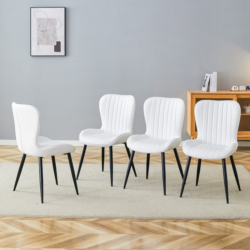 Modern Ergonomic Dining Chairs – 4-Pack Minimalist Set Featuring Curved Seat Cushions for Enhanced Comfort‌ - White