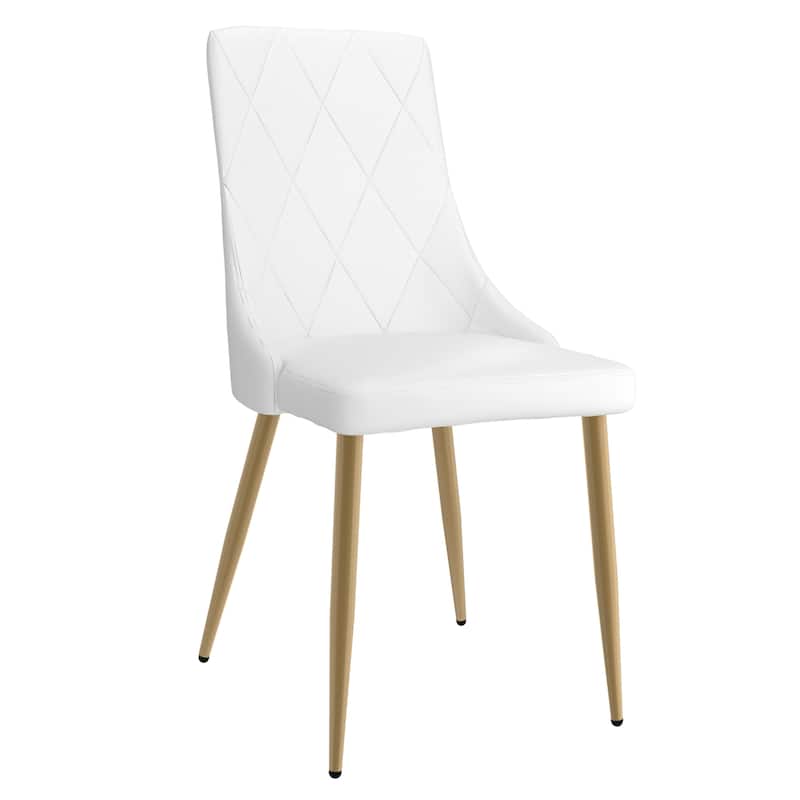 Contemporary Faux Leather and Metal Dining Chair, Set of 4 - Black and Aged Gold - White