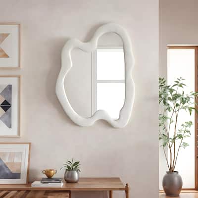 Asymmetrical Velvet Frame Wall Mirror - Cream - 38x28 inches