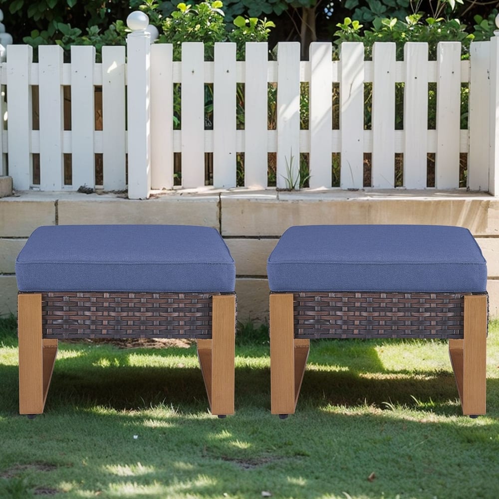 Gymojoy Outdoor Wicker Patio Ottomans Set Rattan Footrests