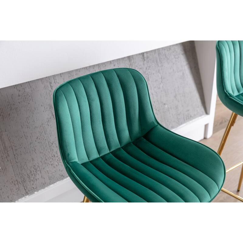 Velvet Fabric Swivel Bar Stools Set of 2, Counter Height Bar Chairs with Back, Kitchen Island Stools with Metal Legs